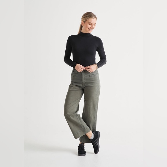 LuxTwill High Rise Trouser - Thyme | Duer - Picture 2 of 6